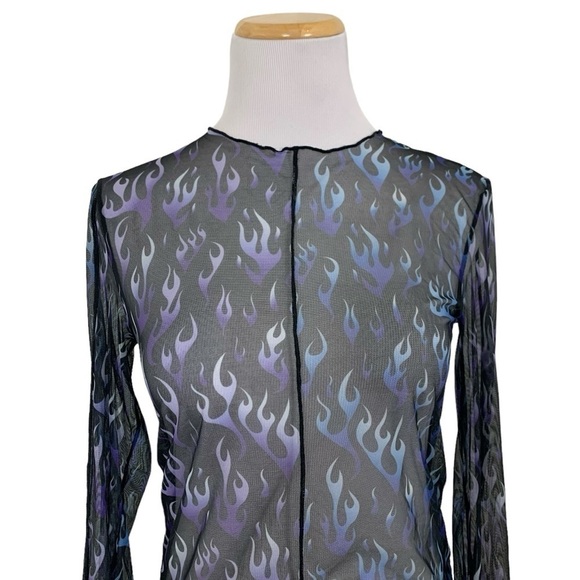 Unif Desire Flame Mesh Semi Sheer Long Sleeve Top Size medium - Picture 1 of 14